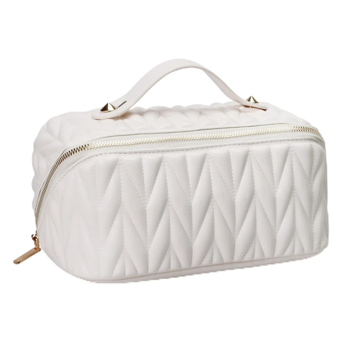 Leather Travel Makeup Bag Large Capacity Toiletry Bag Organizer for Women with Waterproof Interior Pocket,White