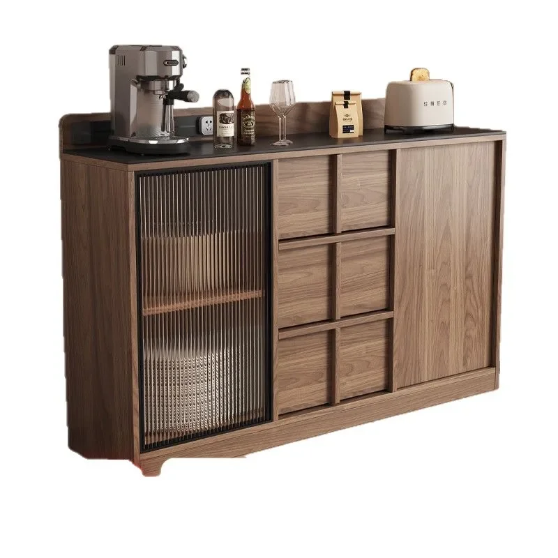 Nordic style solid wood sideboard, home living room storage cabinet, tea bar cabinet, integrated wall-against multi-functional t