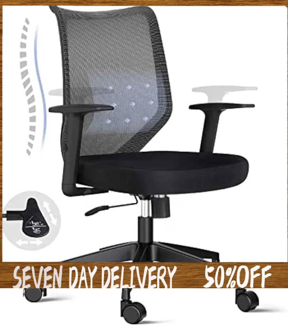 

Ergonomic Office Chair Home: Mesh Desk Chair with Adjustable Arms - Mid Back Computer Chairs for Women Adults - Swivel Task