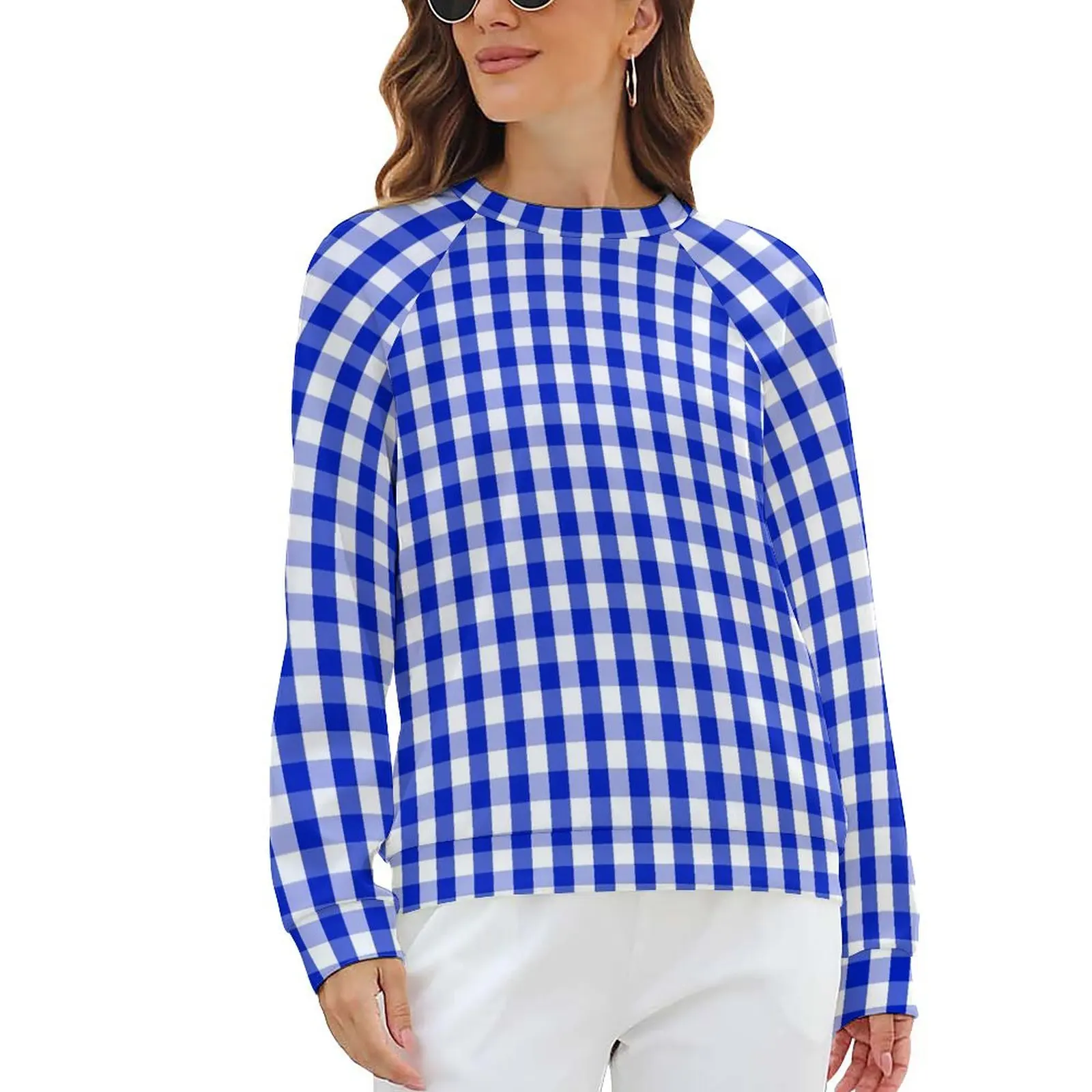 

Blue And White Gingham Hoodies Lady Long Sleeve Check Plaid Squared Casual Hoodie Wholesale Fashion Oversize Design Sweatshirts