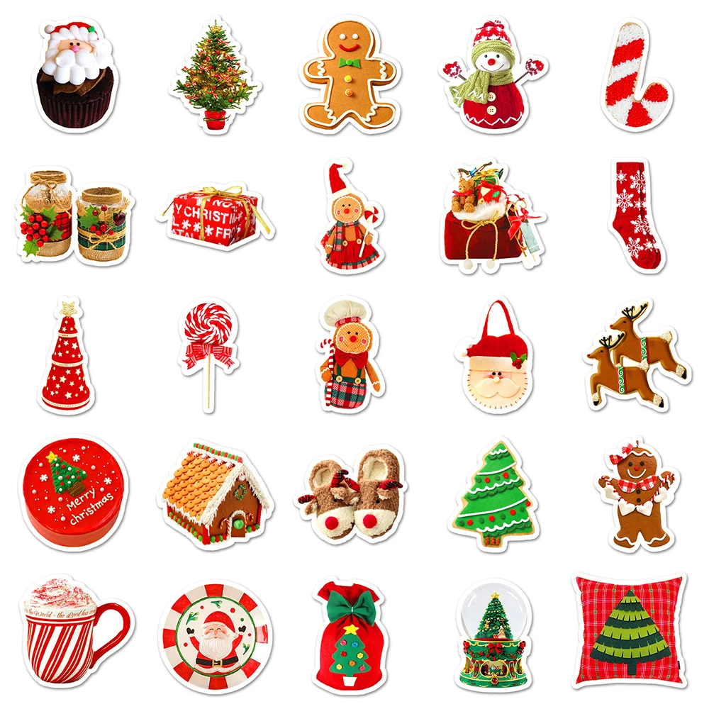 Pegatinas bonitas de regalo de Navidad, calcomanía de muñeco de nieve de caramelo Kawaii para maleta, nevera, bicicleta, monopatín, decoración, juguetes, 10/30/50 Uds.