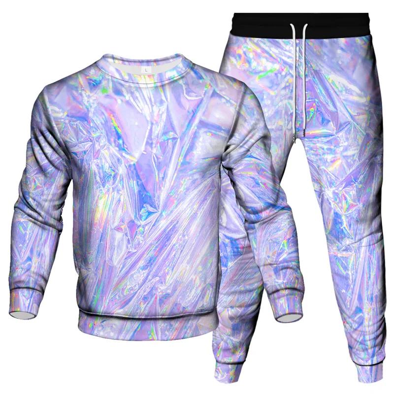 Fashion Colorful Splash Ink 3D Print Men\'s Sportswear Set Long-Sleeved T Shirt Pants 2-Piece Set Oversized Pullover Men Clothing