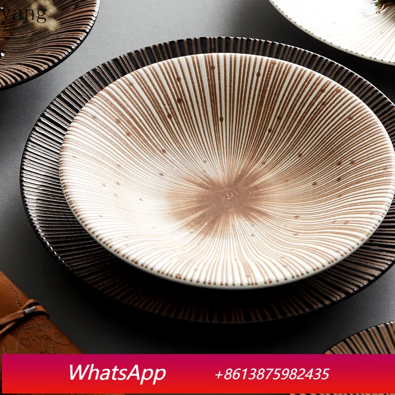 

LTT Ten Grasses Printed Flat Plate Western Tableware Steak Plate Salad Rice Bowl Ceramic Tableware