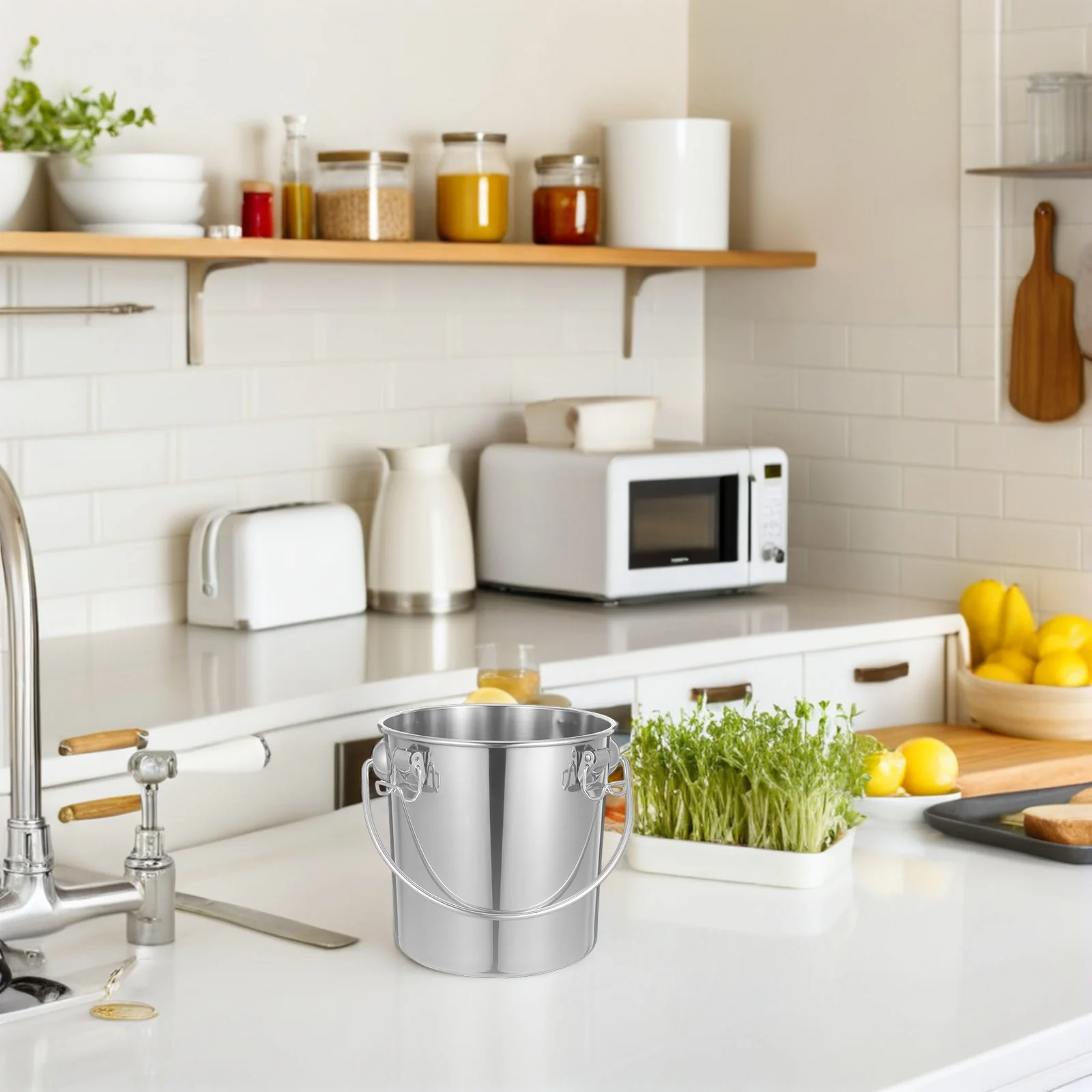 

Stainless Steel Food Safe Sealed Milk Bucket Portable Storage Container Handle for Milk Oil Soup Beverages 7L Metal Pail