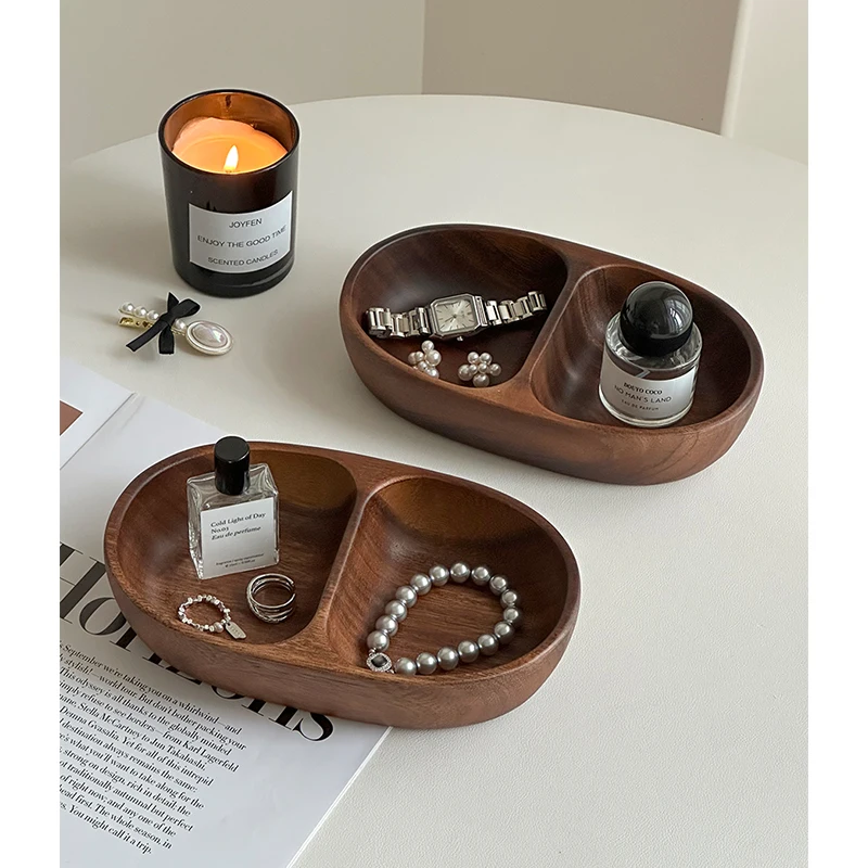 

Ele Cherry Wood ain Jewelry Box Small Plate Ring Nelace Earring Watch Storage Box Multi-Functional Wooden Case