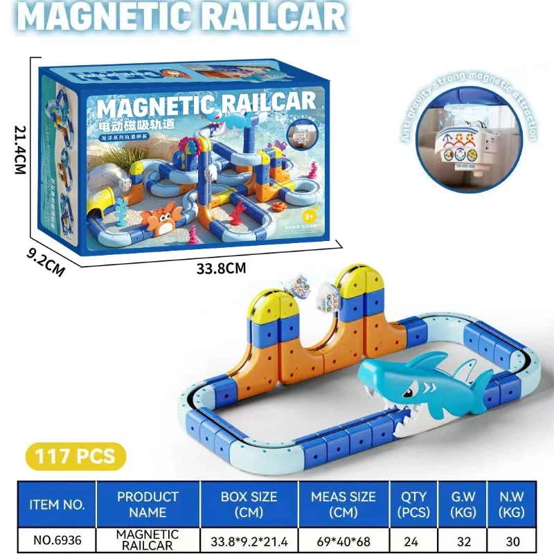 Neue Ocean-Serie Magnetische Gleis-Zug-Sets Vielseitige Bausätze DIY Nicht-Fernbedienung Schienenauto Lernspielzeug Überraschungsgeschenke