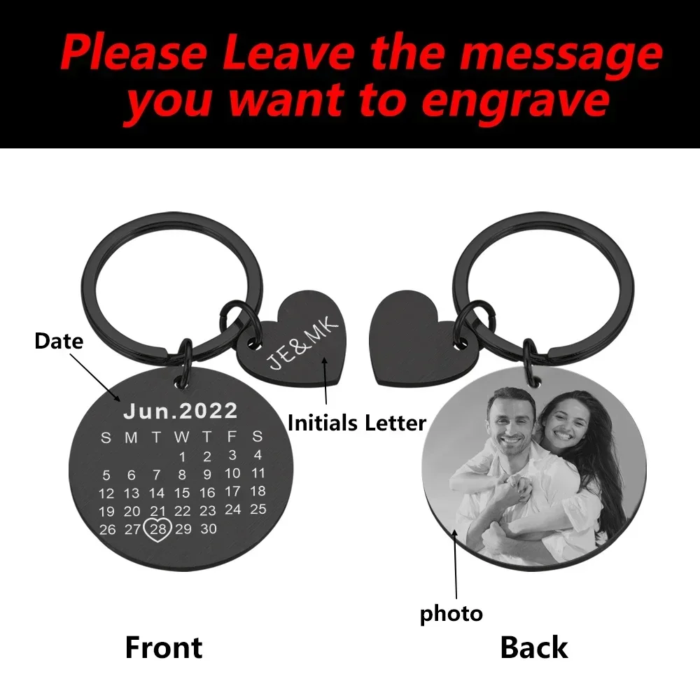 Personalized Calendar Keychain Customized Photo Engraved Date Keychain Anniversary Birthday Gift for Boyfriend Girlfriend Couple