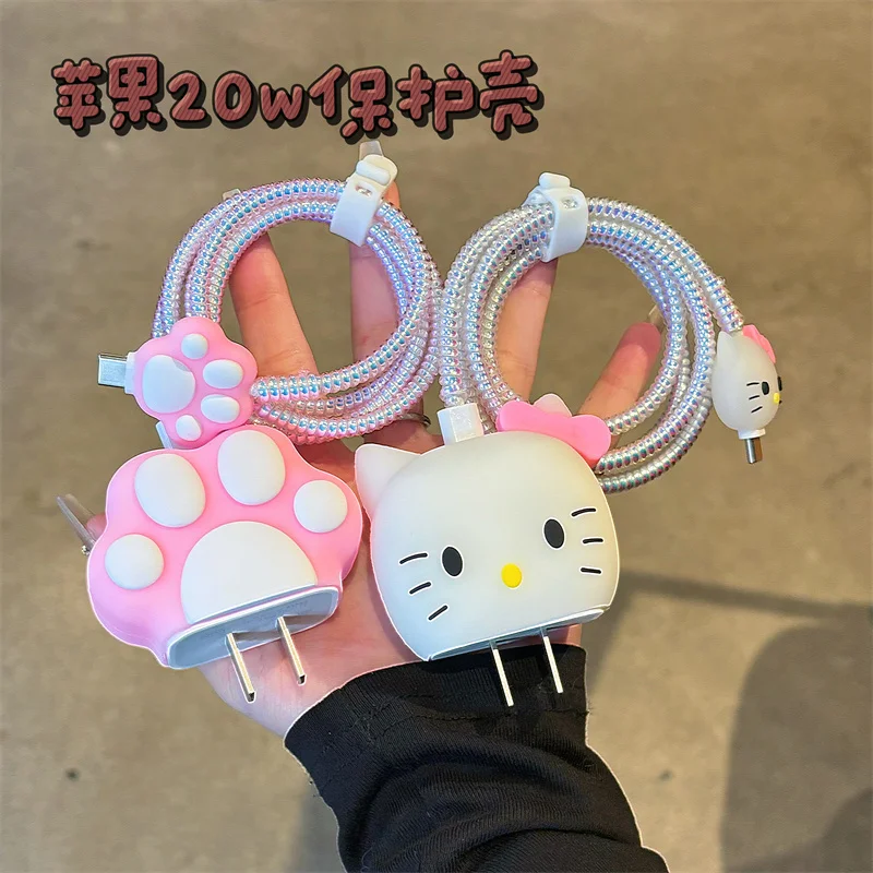 Nuovo cartone animato di alta qualità Sanrio Hello Kitty caricatore cavo dati custodia protettiva e kit di avvolgimento per adattatore caricabatterie Apple 18W 20W