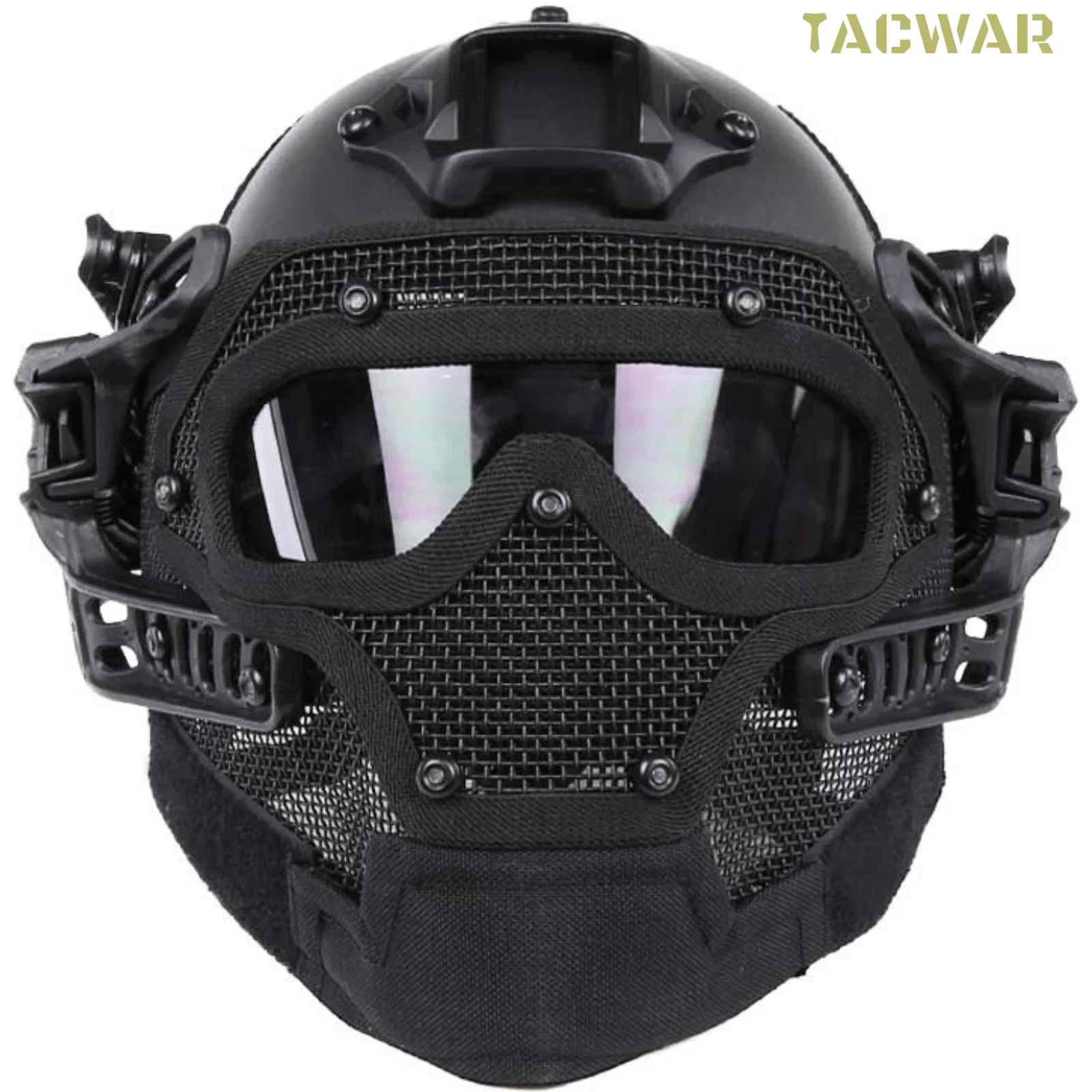 Airsoft Mesh Helm Volledig Gezicht met Ronde Gaten SNELLE Helm Anti-condens Bril Ademend Masker voor Jacht Schieten Wargame Gear