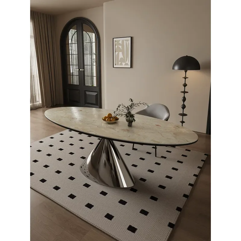 Italian Minimalist Luxury Stone Slab Dining Table Modern Oval Design for Home