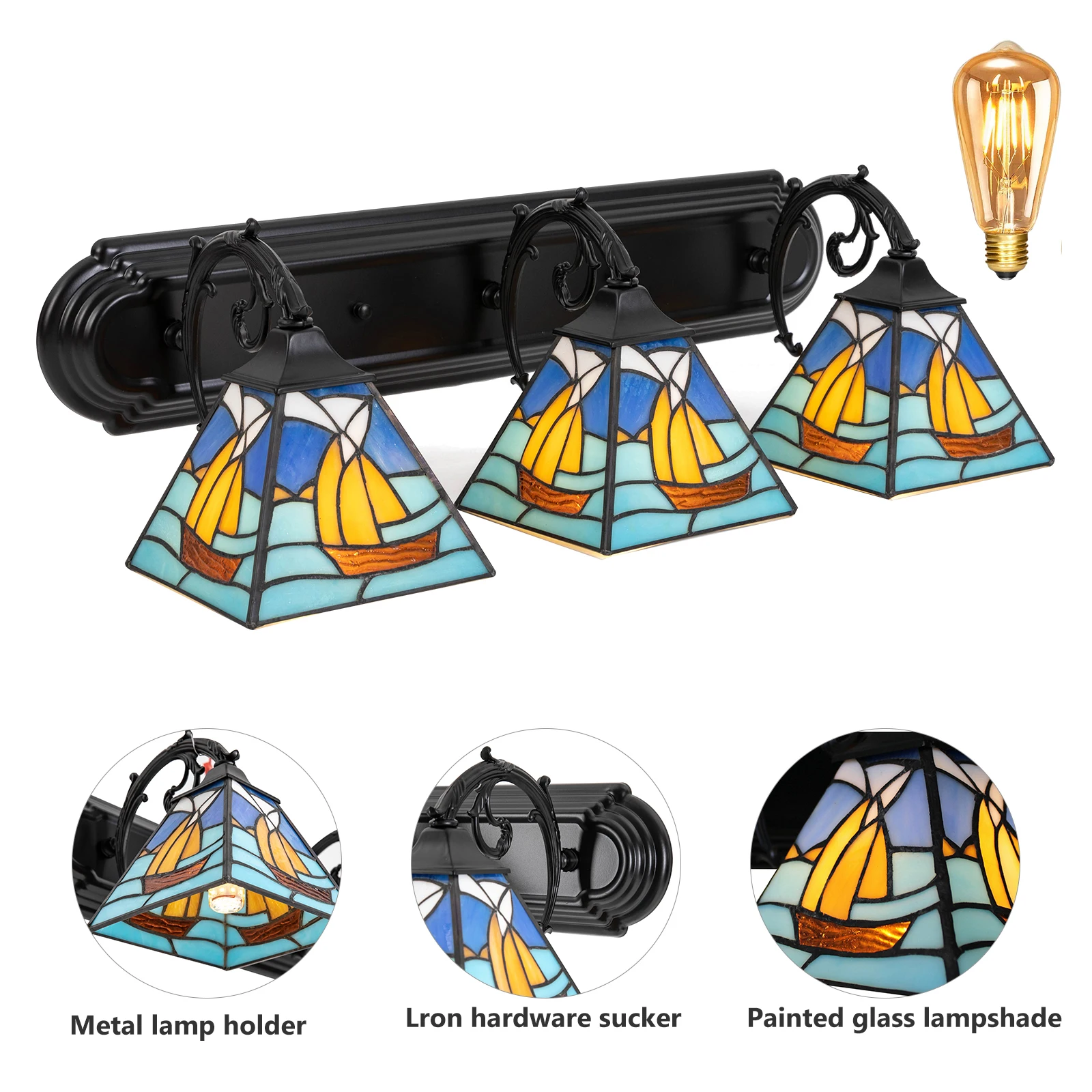 Durable Stained Glass Ceiling Light with 80W E26 Bulb Base, Strong & Soft Lighting, Easy Installation, Effortless Cleaning