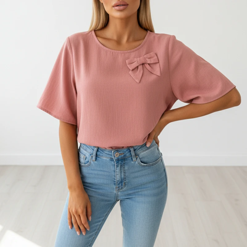 2026 ZANZEA Camicette di lino in cotone casual estivo Camicette da donna con fiocco dettagliato O-Collo Mezza manica Tinta unita Top alto-basso Abbigliamento donna