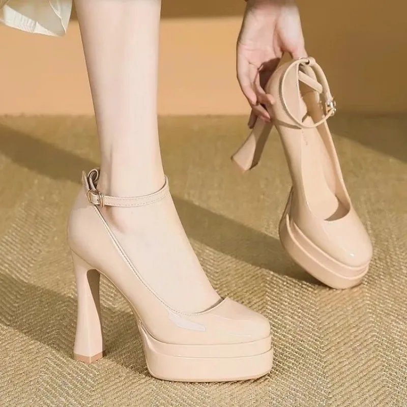 مشبك حزام حفلة ماري جينس كعب مربع أحذية عالية الكعب موضة أحذية نسائية للبيع 2025 جديد جولة تو مضخات الضحلة ماريا جين #4