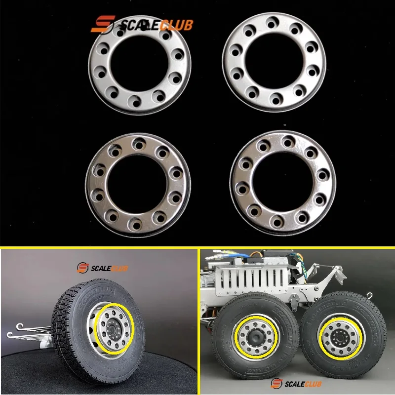 1 Paar Scaleclub Metall-Vorderradnaben-Felgenhalter 1:14 für Tamiya, Scania, Man, Actros, Volvo Autoteile, RC-LKW, Anhänger, Kipper – Detail 2