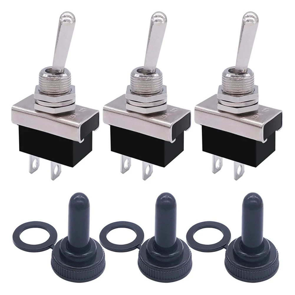 3pcs Two Way Switch Toggle Switch 12V 25A  2 Pin Standard Switch With Waterproof Cover Electrical Equipment Accessories