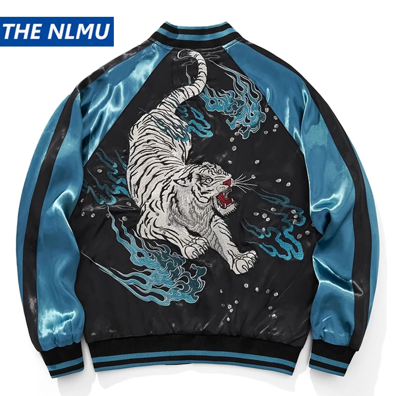 

Men's Tiger Embroidered Baseball Jacket Spring Streetwear Japanese Sukajan Souvenir Jackets Unisex Varsity Coats