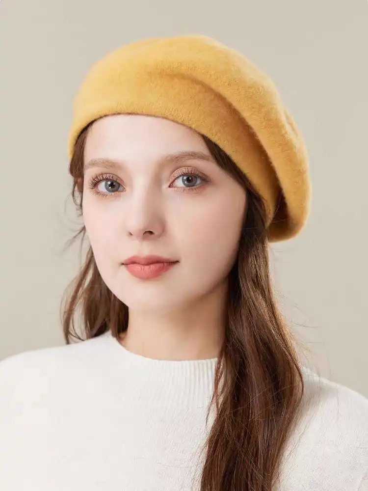 French Beret Artist Warm Wool Winter Beanie Hat Cap Vintage Women Girl Plain Beret Hats Solid Color Elegant Lady Winter Caps