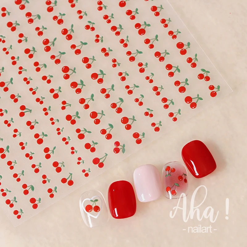 3D Cherry Nail Art Stickers 1Pcs Summer Self -Adhesive Fruit Nail Art Decorations Red Cherry DIY Girl Manicure Slider AHA!@