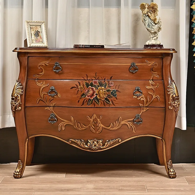 

American furniture retro three-bucket cabinet, living room partition decorative cabinet, solid wood water-based paint painted