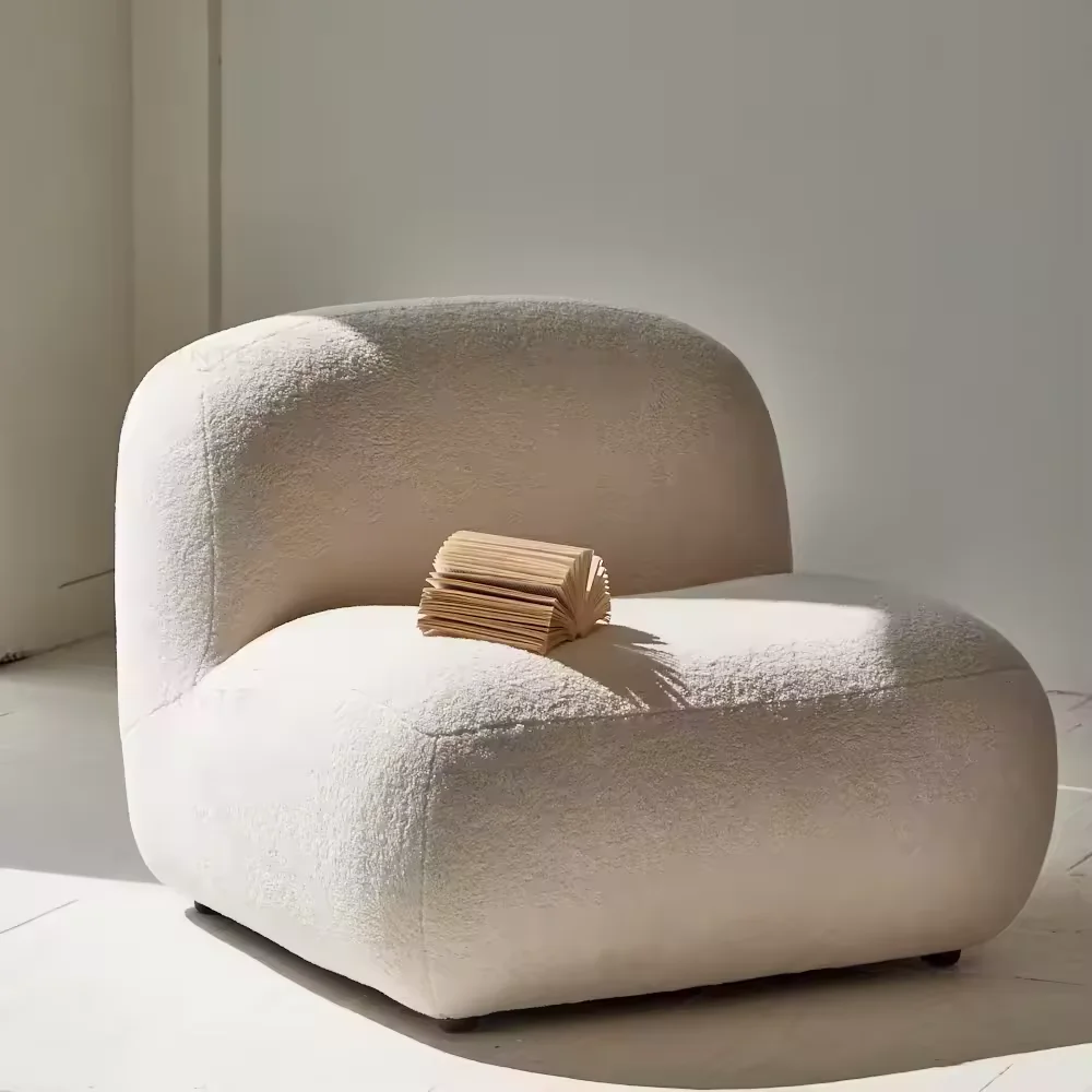 

！@Geometric Wabi-Sabi Sheep Skin Fabric Sofa Chair Modern Casual Leisure Sofa Chair Home Living Room Comfortable Sofa