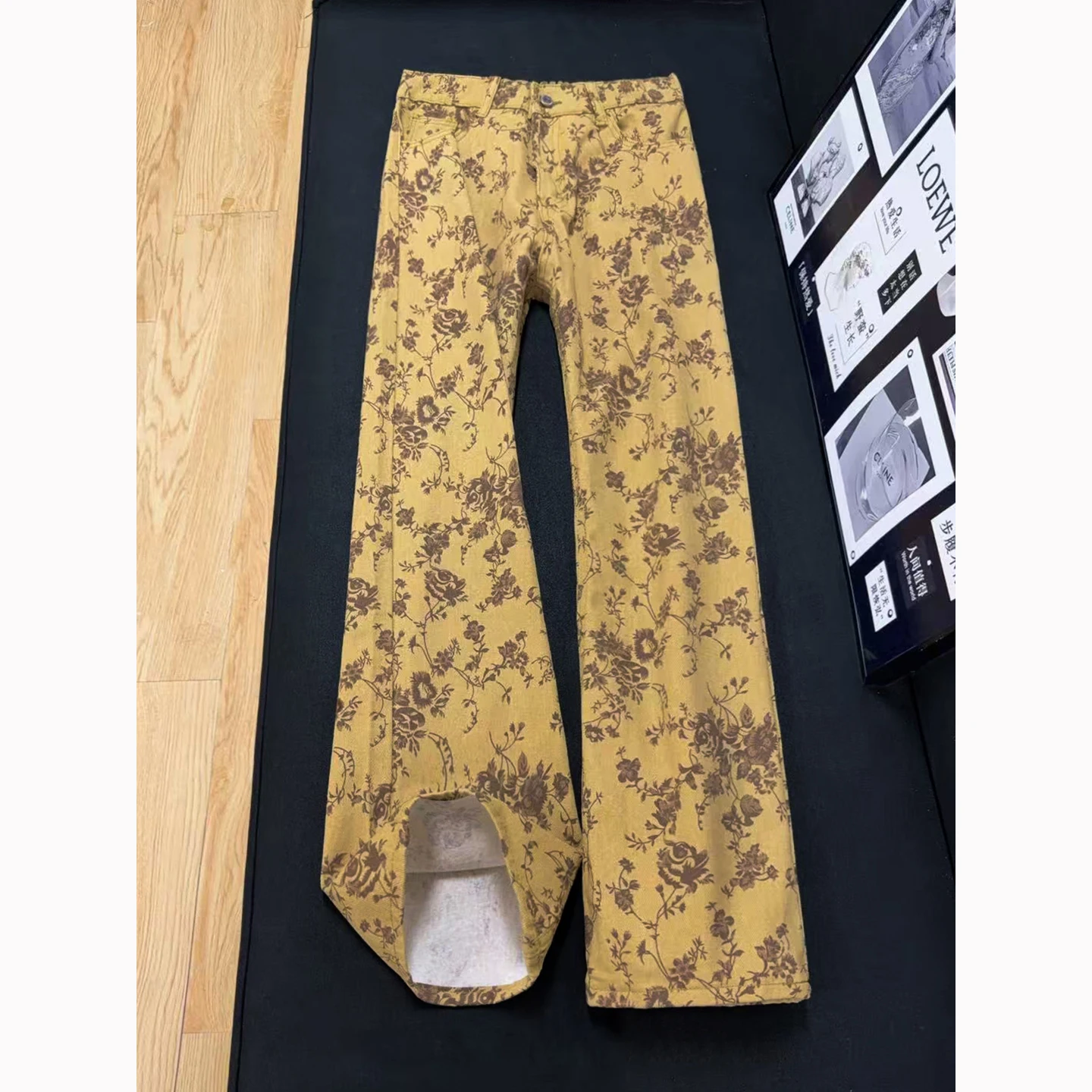 Men s Jeans Man Pants High Waist Straight Leg Skinny Fit Vintage Washed Denim Print Pants Street