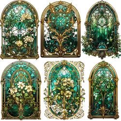 12Pcs/Pack Green Art Flower Window Sticker DIY Craft Scrapbooking Album Junk Journal Decorative Stickers