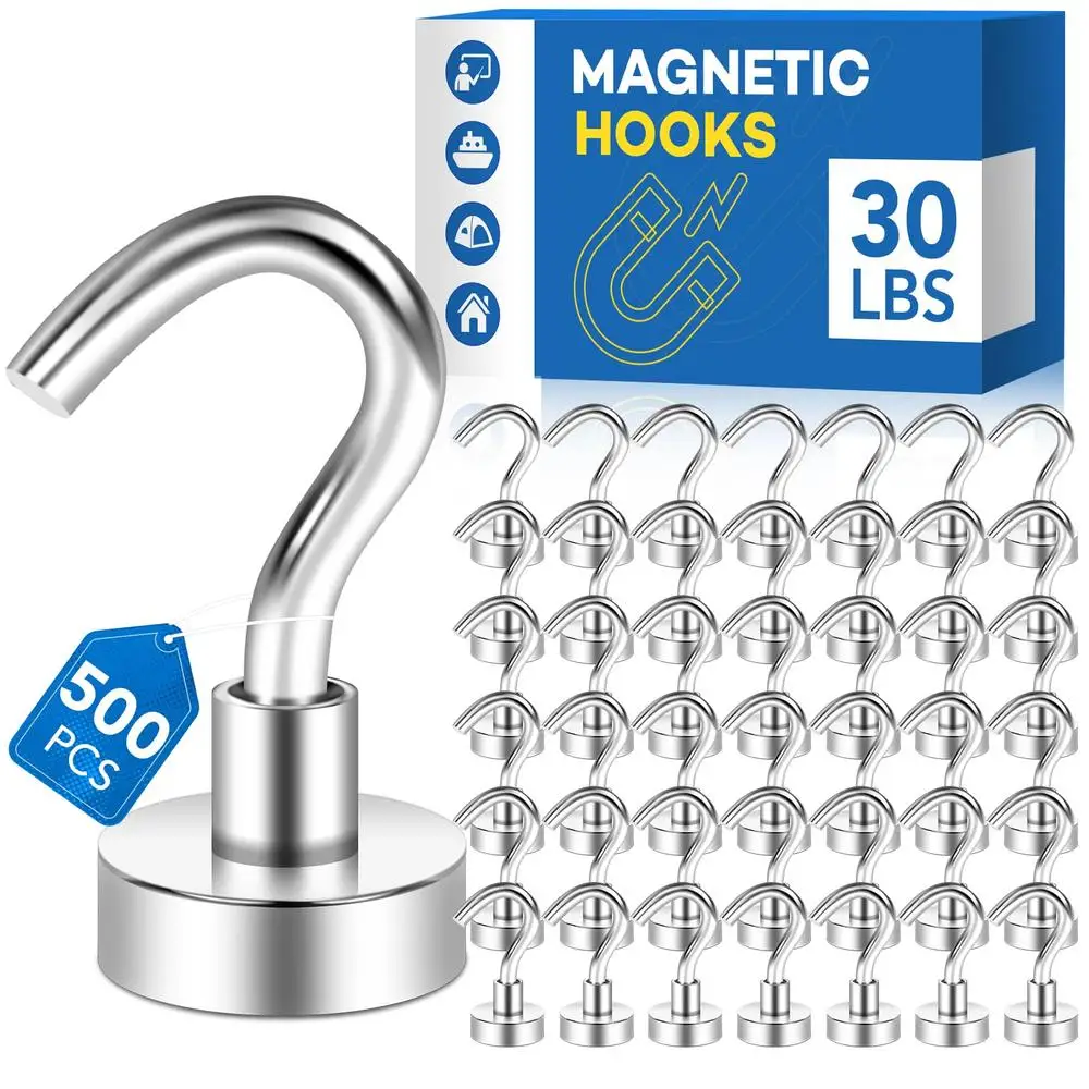 30Lbs Rare Earth Neodymium Magnetic Hooks Heavy Duty Refrigerator Ceiling Cruise Curtain Indoor/Outdoor Hanging Solution School