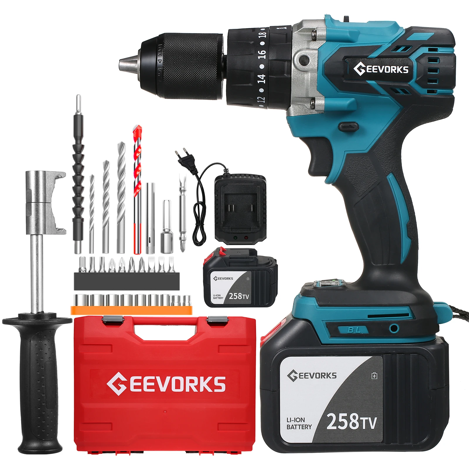 Аккумуляторная дрель-шуруповерт Geevorks, 21 в, максимальный крутящий момент 1/2 нм, дюйма, 2150RMP, ударная дрель с переменной скоростью, шуруповерт