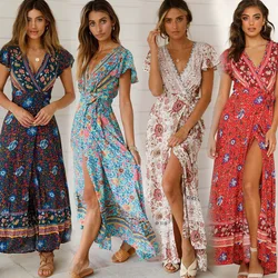 Maxivestido liso suelto de manga corta para mujer, vestidos largos informales con cuello en V, Vestido de playa para verano, vestido adelgazante Sexy británico