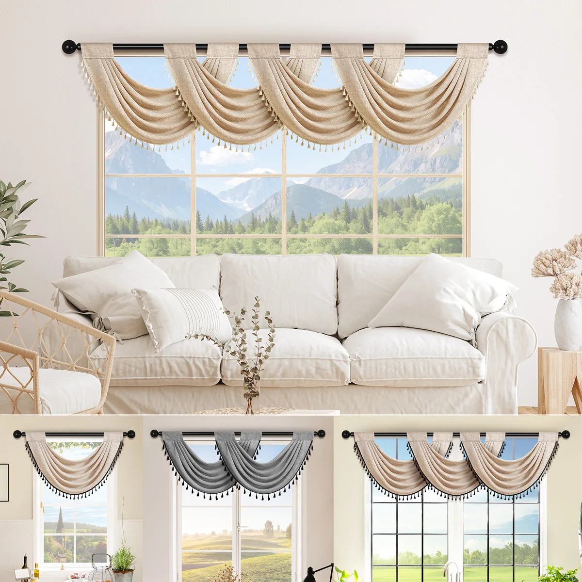 

1pc Pure Color Tassel Curtain Valance，Japanese New Design Style Short Curtain for the Room，Door and Window Decor ，Rod Pocket