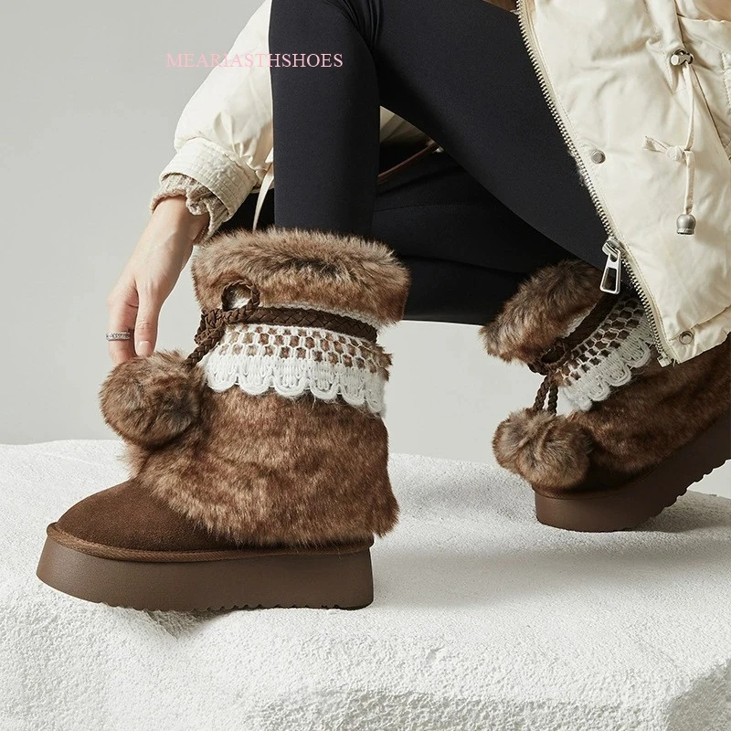 

Women's Winter Thickened Fleece Lined Mid-calf Snow Boots Warm Cotton Boots Trendy Thick Bottom Lightweight Booties round Toe