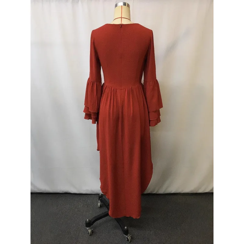 모로더 유럽 및 미국 플러스 사이즈 러플 플로럴 프린지 리조트 스타일 빈티지 솔리드 컬러 드레스