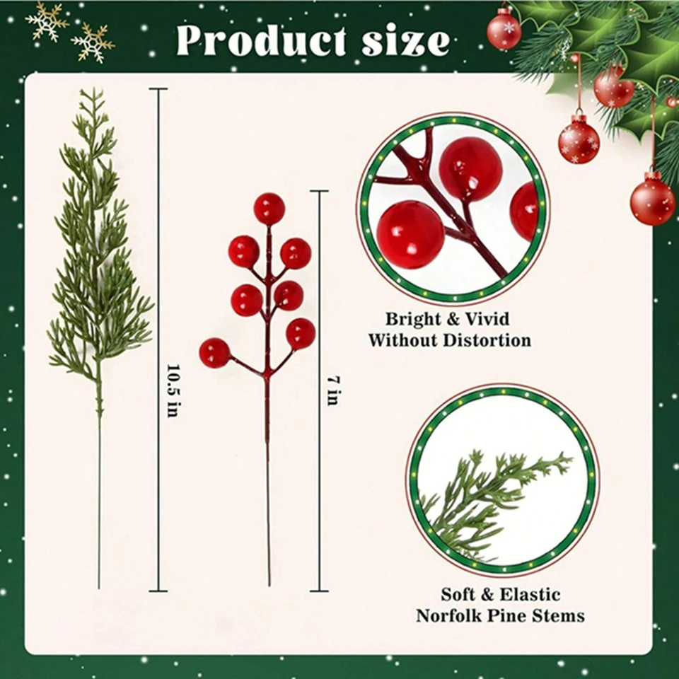 

50Pcs Artificial Plants Holly Little Red Fruit New Year Christmas Tree Home Room Yard Decor Wedding Diy Craft Delicate Accessory