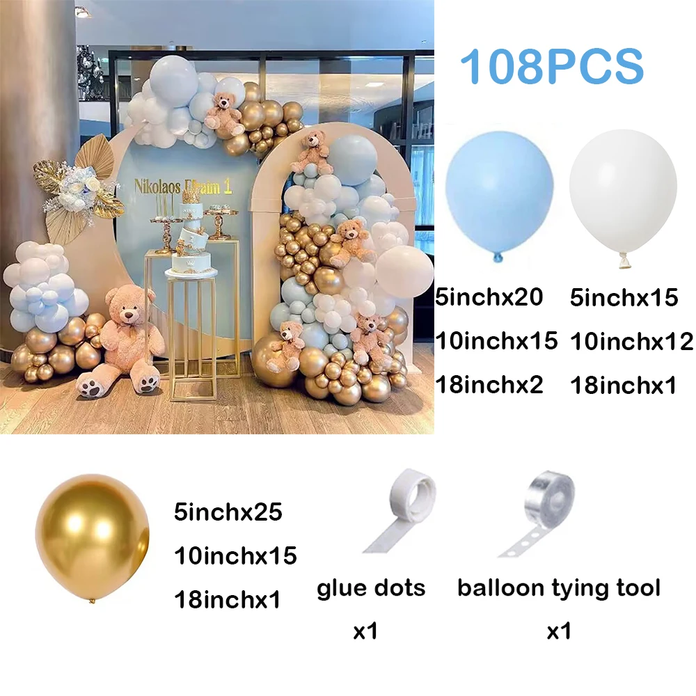 108Pcs Baby Blue Balloons Arch Kit Garland Gold Balloon Baby Bridal Shower Decoration Gender Reveal Birthday Party Wedding Decor