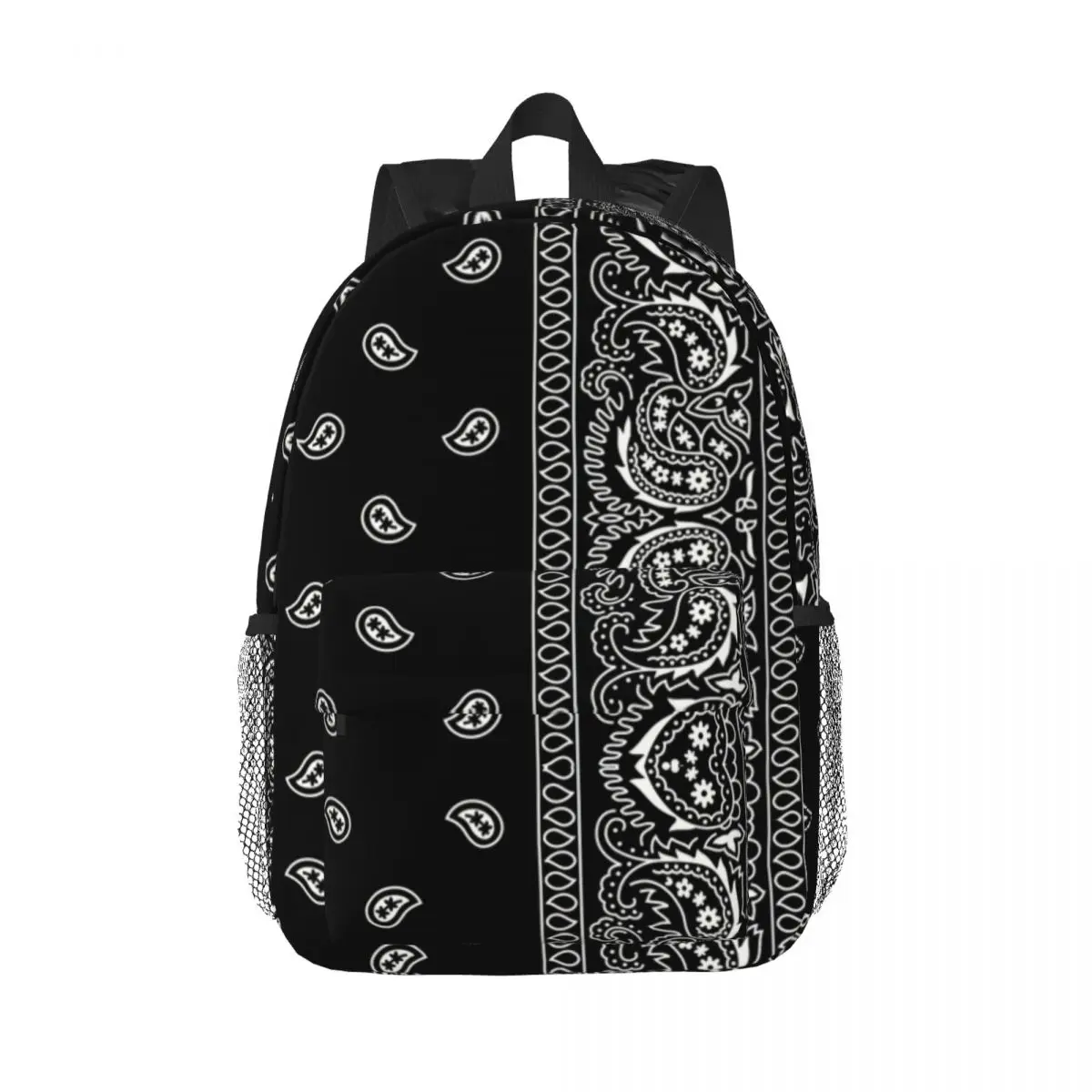 Kustom hitam putih Paisley Chicano Bandana gaya ransel Laptop Wanita Pria tas buku dasar untuk sekolah tas kuliah