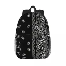 Mochila Paisley Chicano estilo bandana para laptop, bolsa básica para homens e mulheres, personalizada, preta e branca