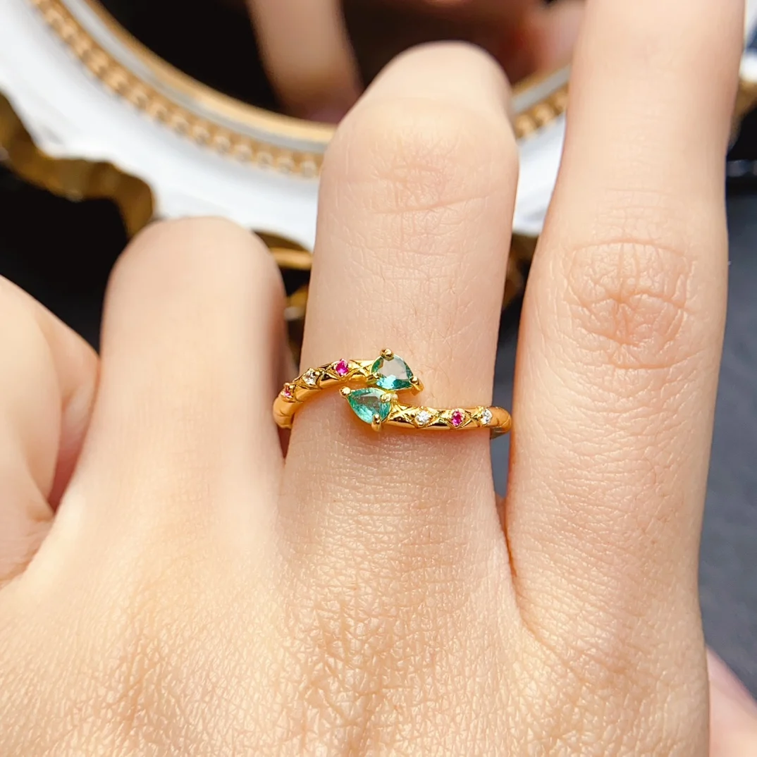 FS 3*4mm Natural Ruby/Emerald Ring S925 Sterling Silver Fine Fashion Charm Weddings Jewelry for Women MeiBaPJ Certificate