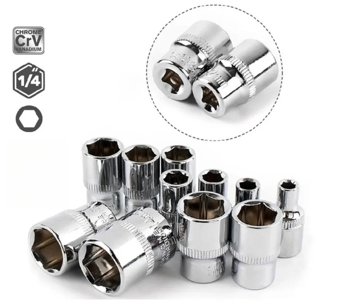 1/4 Drive Inch 4 4.5 5 5.5 6 6.5 7 8 9 10 11 12 13 14mm Ratchet Wrench Socket Head Sleeve Double End Hand Tools