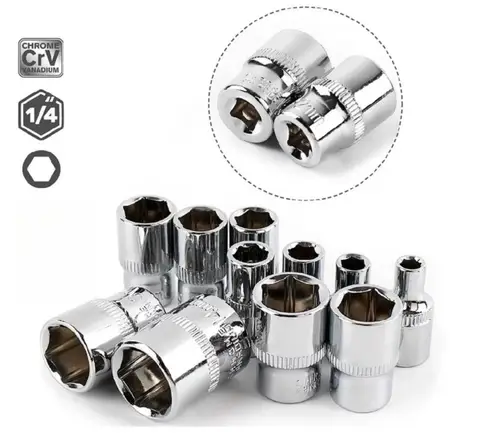 1/4 Drive Inch 4 4.5 5 5.5 6 6.5 7 8 9 10 11 12 13 14mm Ratchet Wrench Socket Head Sleeve Double End Hand Tools