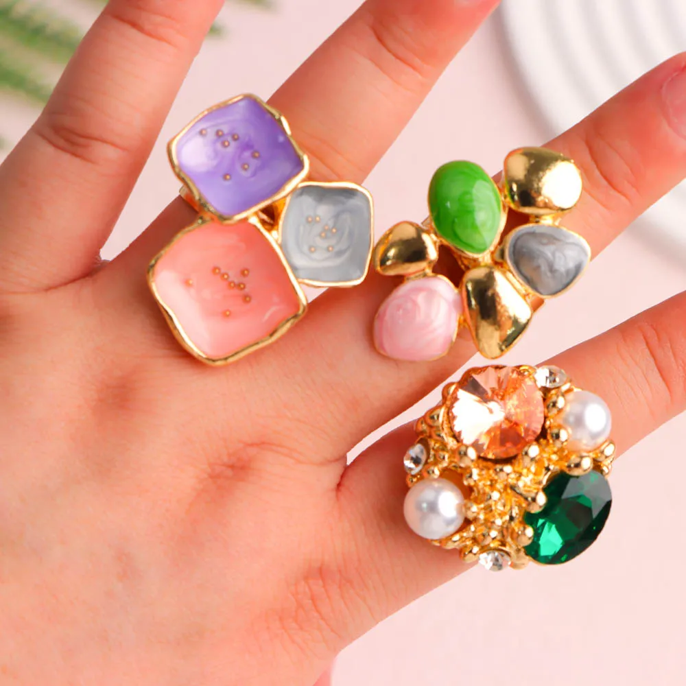 10 قطعة/الوحدة موضة ريترو أنيقة رائعة غير النظامية الحلو متعدد الألوان المينا خواتم للنساء مزيج نمط مجوهرات اكسسوارات هدايا #6