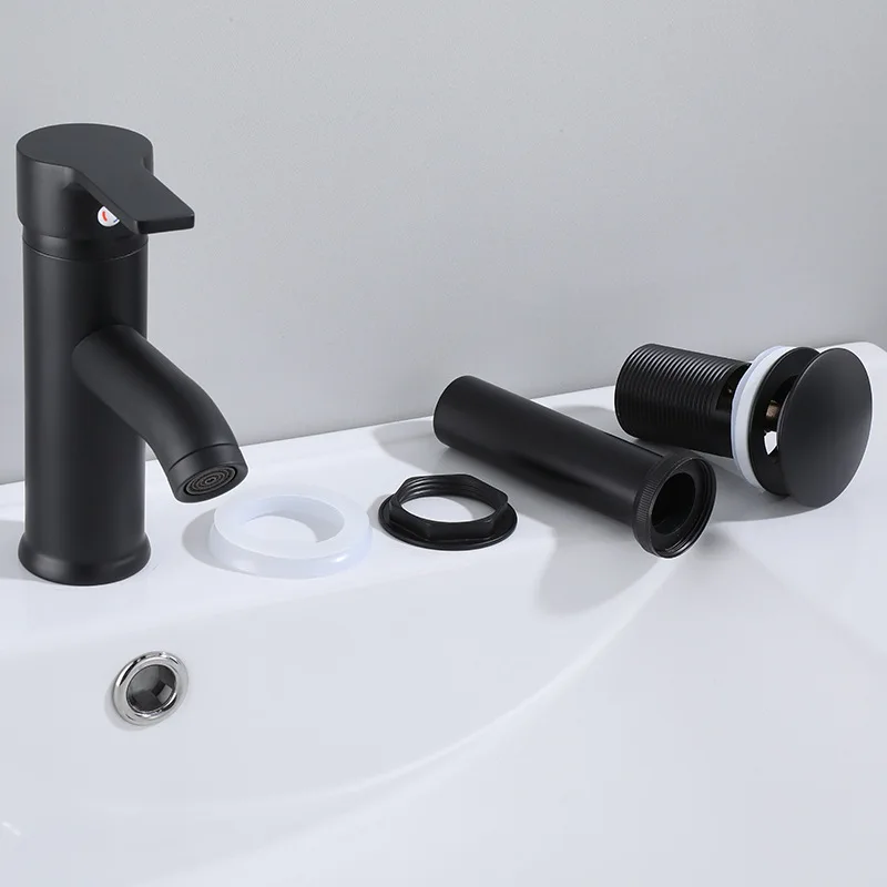 All‑copper Bathroom Pop Up Drain Pipe Kits Sink Waste Stopper Valve Washbasin Water Head Leaking Stopper Set Black