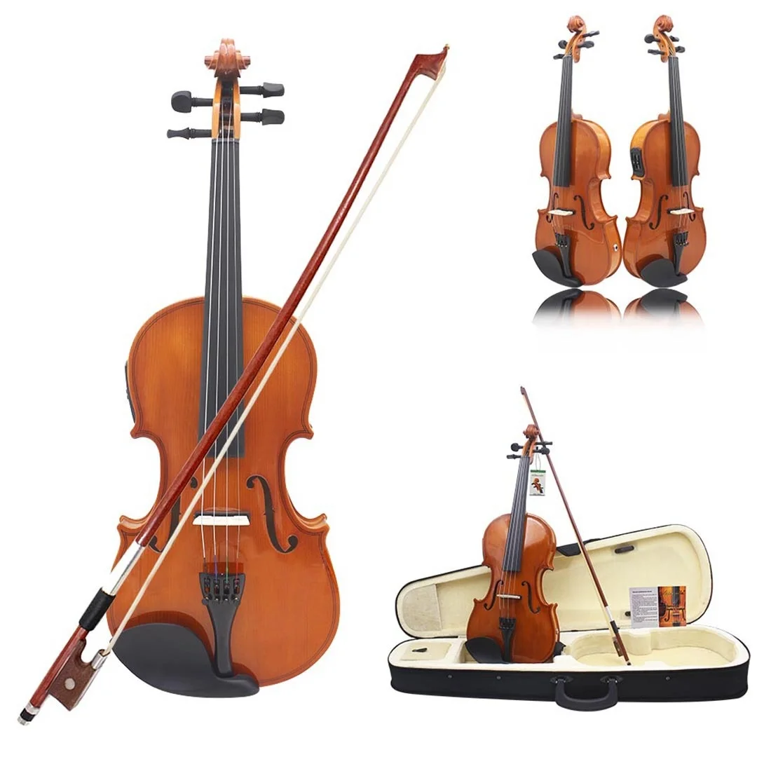 Student Electro Acoustic Violin 4/4EQ Size Spruce Top Maple Back/Sides Matte Finish Ebony Fingerboard Brazil Wood Components