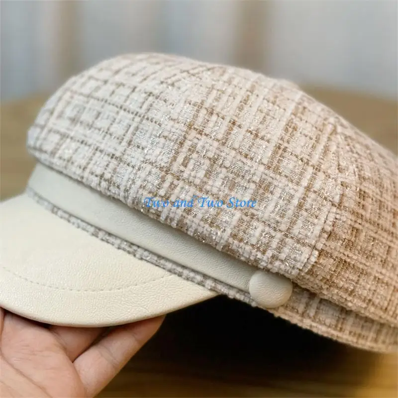 

HX6F Subcultures Cabbie Hat Girl Check Octagonal Hat 2000s Hat Headwear