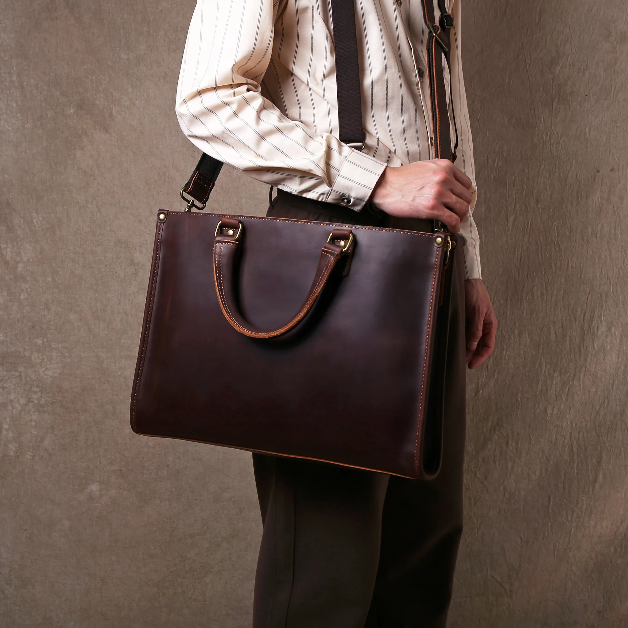 Original Ultra-Simple High Quality Men's Leather Document Baotou Layer Cowhide Computer Bag Business Trip Office Handbag