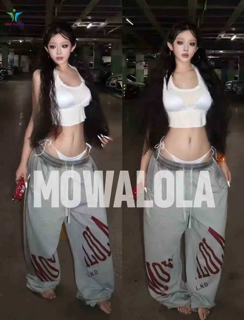 

Модные повседневные спортивные брюки Mowalola с буквенным принтом, свободного кроя, серые, широкие, унисекс