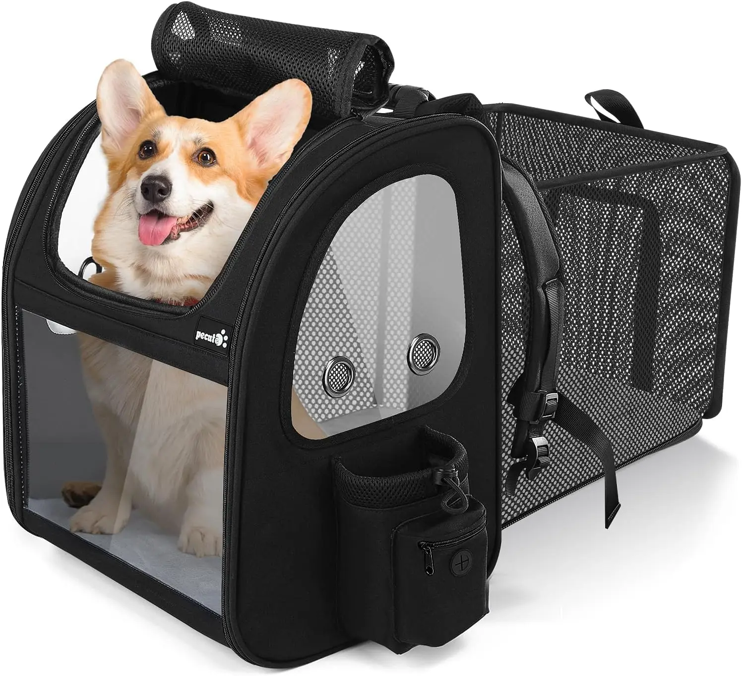 

Expandable Pet Carrier Backpack for Medium Dogs Cats, Travel Hiking with Breathable Mesh, Black