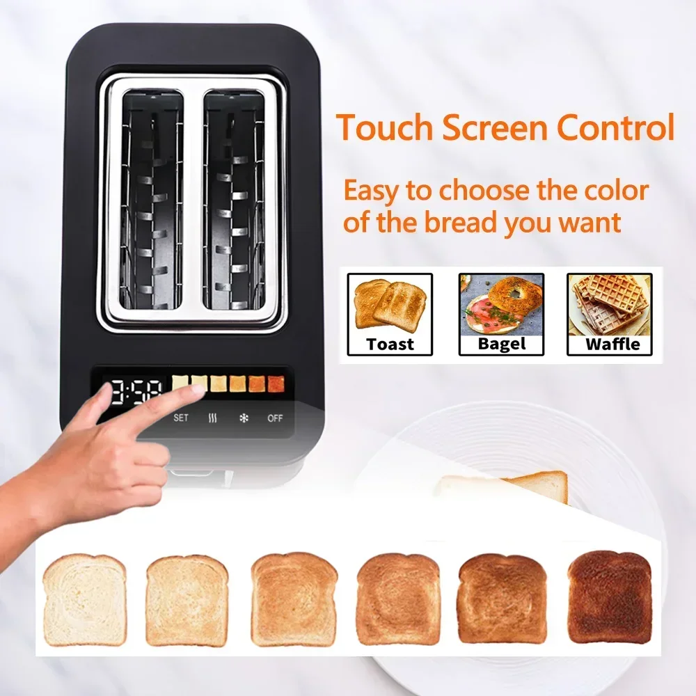 Commercial Electric 2 Slice Digit Toaster Machine  With LED Kitchen Popup Black  Smart Touch Screen Panel Bun Bread Toaster