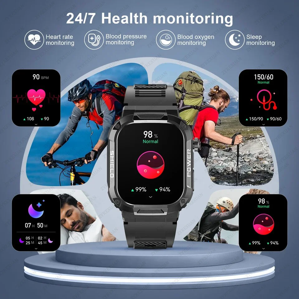 New Smart Watch Men Military Quality Outdoor Waterproof Anti Falling Anti Pressure Sport Fitness Bluetooth Call Smartwatch 2025
