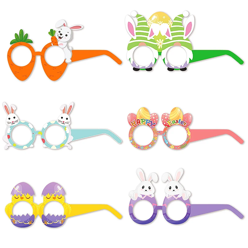 6/12pcs Creative Easter Glasses Props Cartoon Rabbit Bunny Egg Carrot Eyeglasses Costume For Easter Party Decor Photography Prop