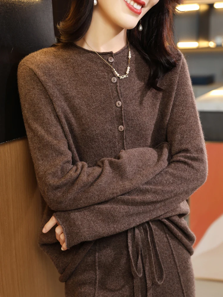 ANGEL Women Shirt 100% Merino Wool Sweater O-Neck Cardigan Spring Autumn Winter Long Sleeve Cashmere Knitwears New Fashion Tops